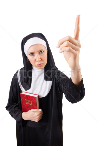 Csinos apáca Biblia izolált fehér nő Stock fotó © Elnur