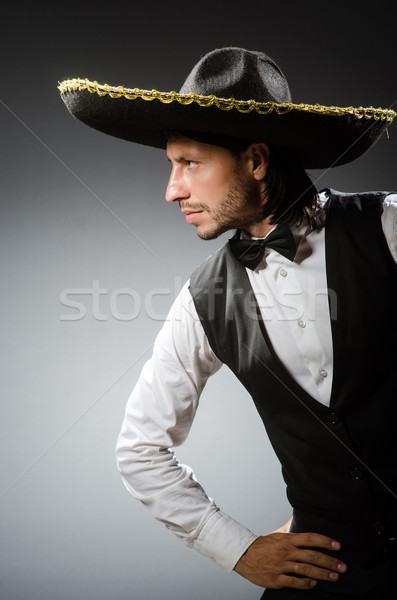 [[stock_photo]]: Mexican · homme · sombrero · isolé · blanche · cheveux