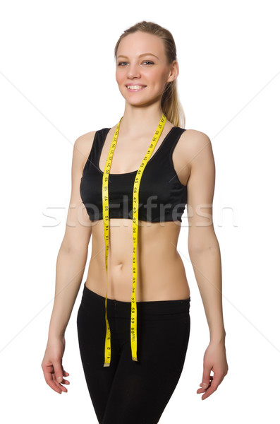 Zdjęcia stock: Młoda · dziewczyna · centymetr · diety · ręce · fitness · mięśni