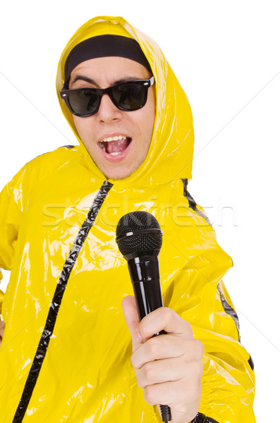 Funny performer with mic isolated on the white Stock photo © Elnur