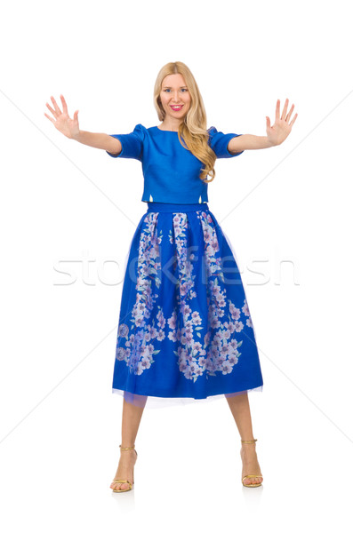Woman in blue dress with flower prints isolated on white Stock photo © Elnur