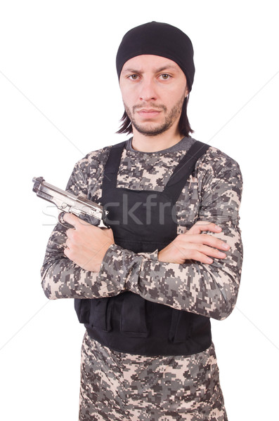 Caucasiano soldado arma curta isolado branco mão Foto stock © Elnur