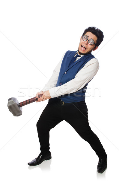 Young man holding hammer isolated on white Stock photo © Elnur