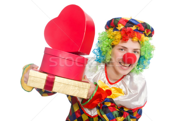 Clown with giftbox isolated on white Stock photo © Elnur