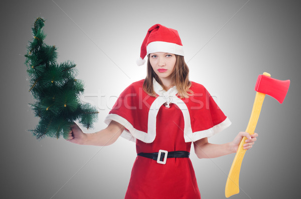 Young woman in red santa costume on white Stock photo © Elnur