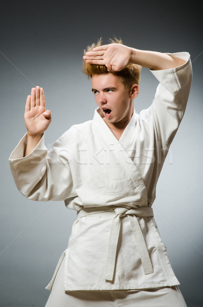Amuzant karate luptator alb chimono Imagine de stoc © Elnur