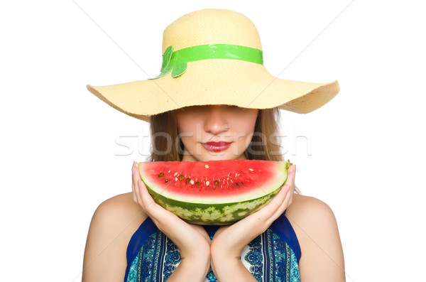 Femme pastèque isolé blanche alimentaire fruits [[stock_photo]] © Elnur