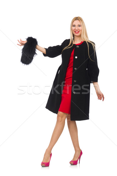 Pretty blond woman in black coat isolated on white Stock photo © Elnur