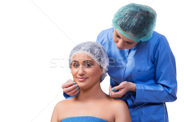 Fiatal nő plasztikai sebészet izolált fehér lány kezek Stock fotó © Elnur