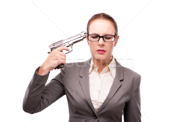 Сток-фото: деловая · женщина · пистолет · изолированный · белый · бизнеса · женщину