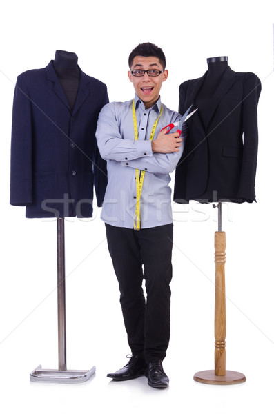 Stock photo: Funny male tailor on white