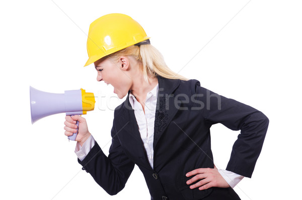 Foto stock: Femenino · trabajador · de · la · construcción · altavoz · negocios · mujer · construcción