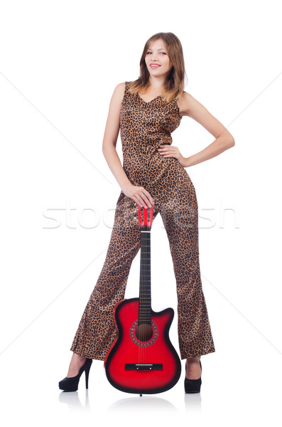 Woman in leopard clothing on white with guitar Stock photo © Elnur