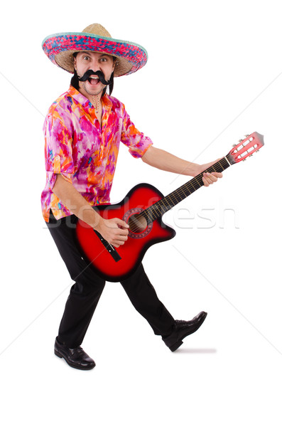 Mexican male brandishing guitar isolated on white Stock photo © Elnur