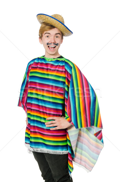 Stock photo: Funny young mexican with false moustache isolated on white