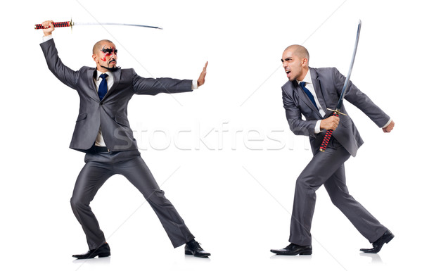 Twee mannen zwaard geïsoleerd witte business zakenman Stockfoto © Elnur