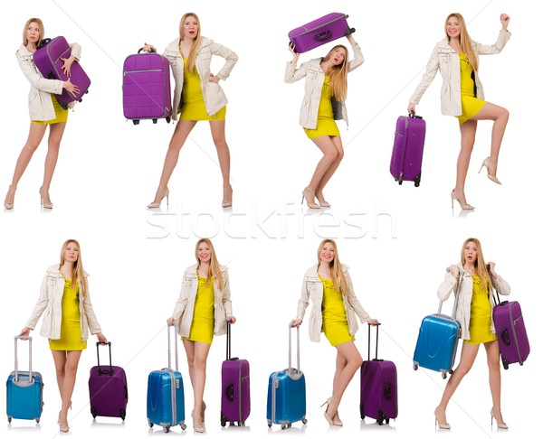Woman preparing for vacation with suitcase on white Stock photo © Elnur