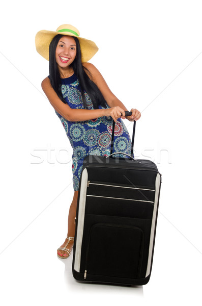 Nő bőrönd izolált fehér lány boldog Stock fotó © Elnur