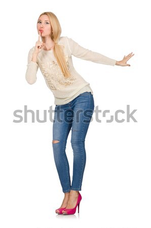 Blond hair woman posing in blue jeans isolated on white Stock photo © Elnur