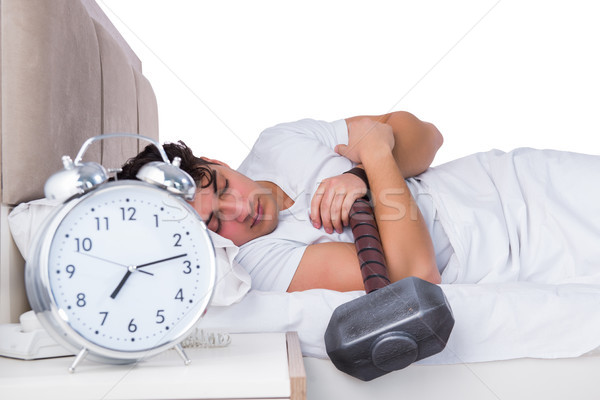Mann Bett Leiden Schlaflosigkeit Uhr Schlaf Stock foto © Elnur