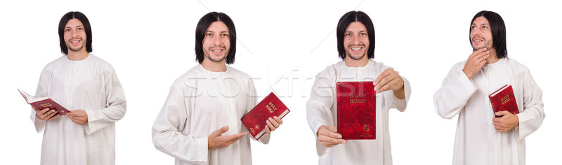 Stock photo: Young priest with bible isolated on white