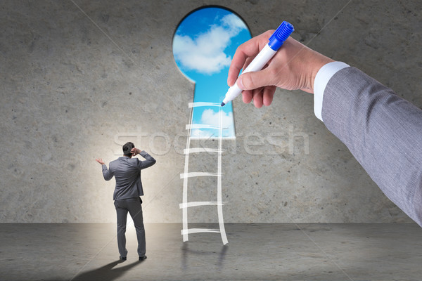 Businessman climbing career ladder in business concept Stock photo © Elnur