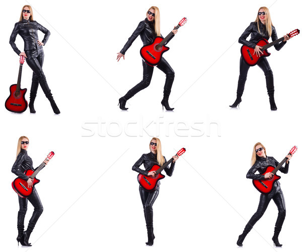 [[stock_photo]]: Jeune · femme · jouer · guitare · isolé · blanche · femme