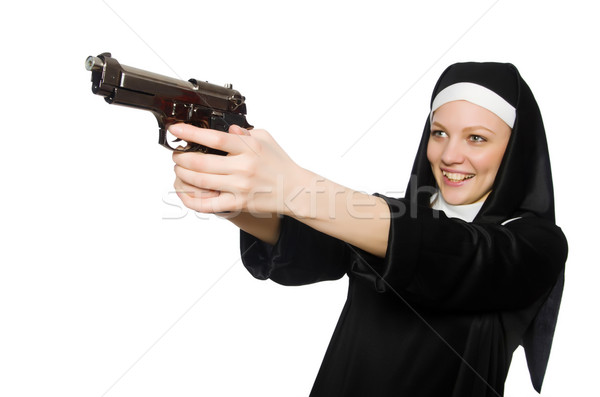 Nun with handgun isolated on white Stock photo © Elnur