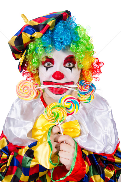 Clown with lollipop isolated on white Stock photo © Elnur