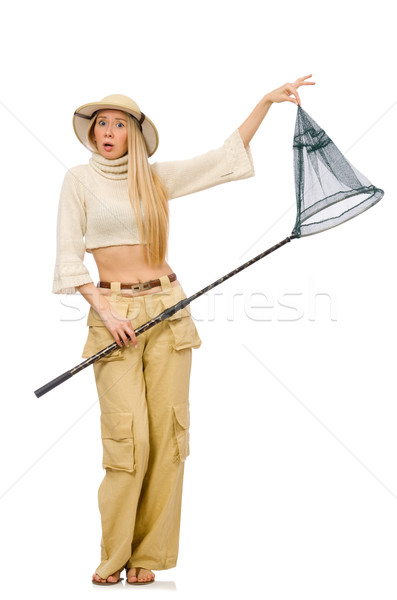 Woman with catching net isolated on white Stock photo © Elnur