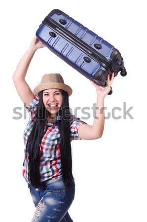 Pirate girl holding chest box isolated on white Stock photo © Elnur