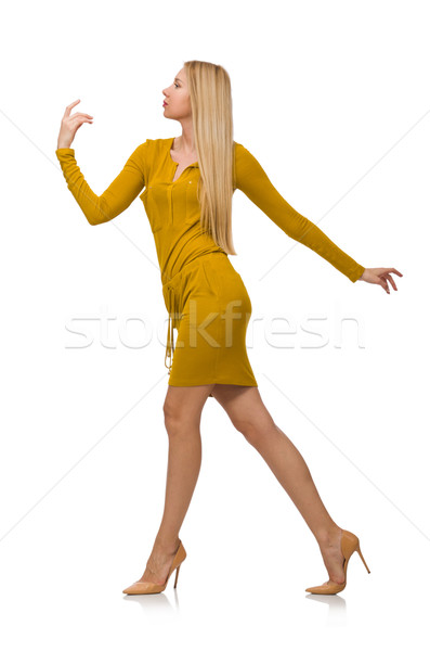 Mooie eerlijke meisje Geel jurk geïsoleerd Stockfoto © Elnur