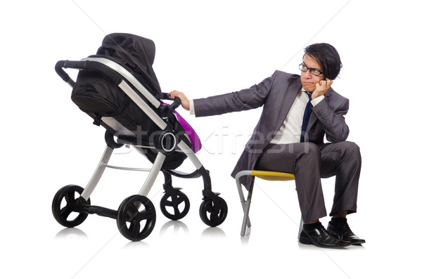 Funny dad with baby and pram on white Stock photo © Elnur