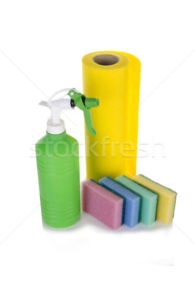 Cleaning cloth sponges and sprayer isolated on white Stock photo © Elnur