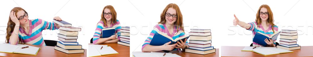 Stockfoto: Jonge · student · boeken · geïsoleerd · witte · vrouw