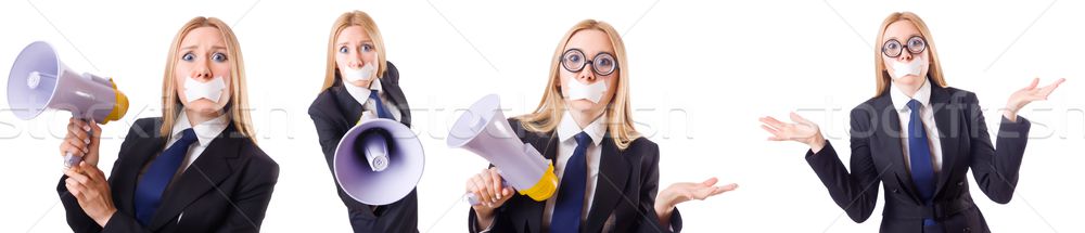 Businesswoman in censorship concept isolated on white Stock photo © Elnur
