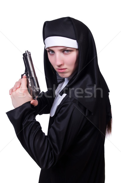 Suora pistola isolato bianco donna ragazza Foto d'archivio © Elnur