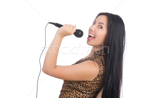 Mujer cantante micrófono blanco fiesta pelo Foto stock © Elnur