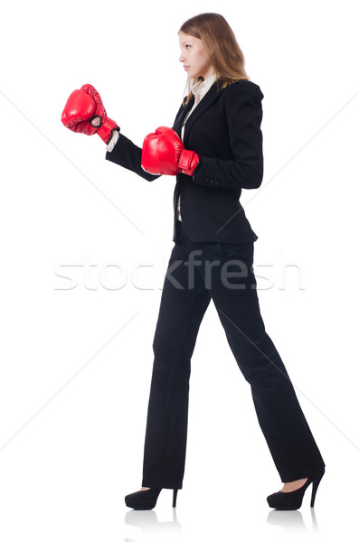 Woman businesswoman with boxing gloves on white Stock photo © Elnur