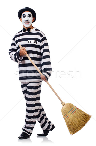 Prisoner with broom isolated on the white Stock photo © Elnur