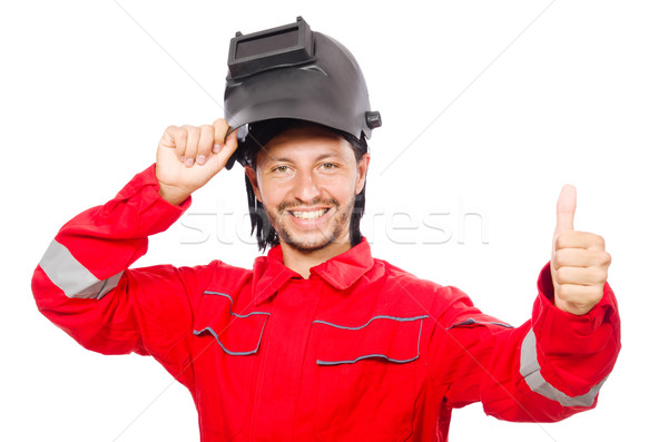 Welder in red overalls isolated on white Stock photo © Elnur