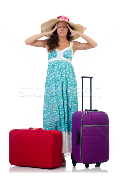 Stock fotó: Fiatal · nő · bőrönd · izolált · fehér · nő · lány