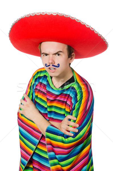 Stock photo: Funny young mexican with false moustache isolated on white