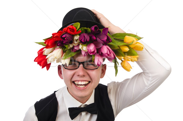 Stockfoto: Glimlachend · gentleman · bloemen · geïsoleerd · witte · bloem