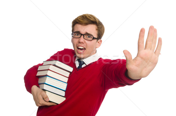 Stock photo: University student with book isolated on white
