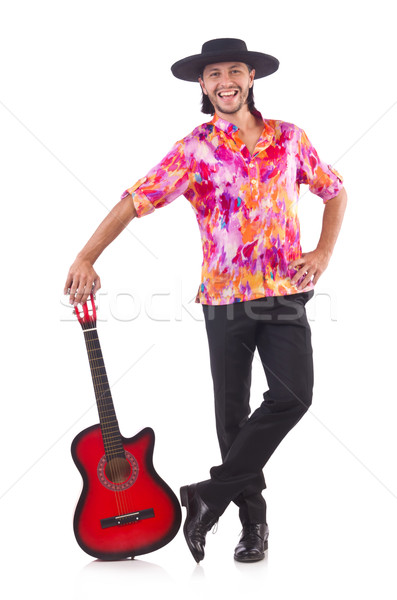 Férfi visel szombréró gitár buli diszkó Stock fotó © Elnur