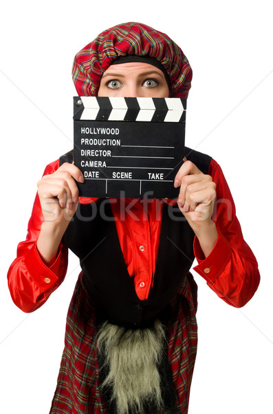 Funny woman in scottish clothing with movie board Stock photo © Elnur