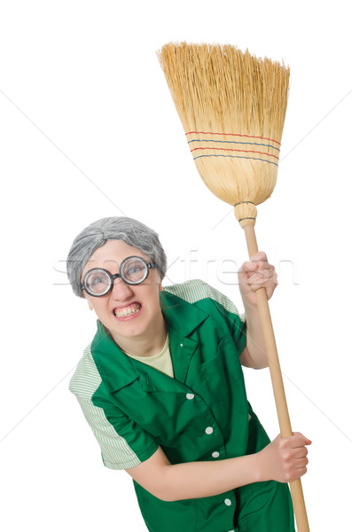 Woman with sweeping brush isolated on white Stock photo © Elnur