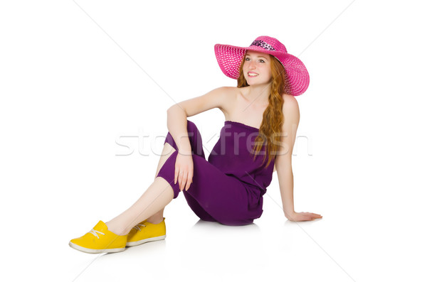 Pretty romantic girl in purple overalls isolated on white Stock photo © Elnur