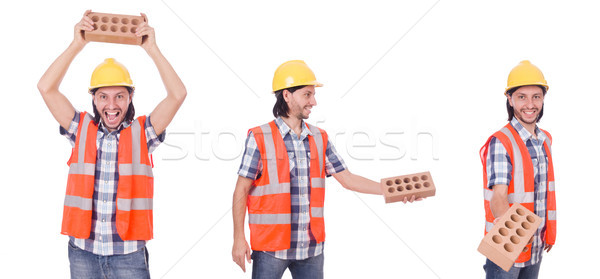 Young bricklayer with brick isolated on white Stock photo © Elnur